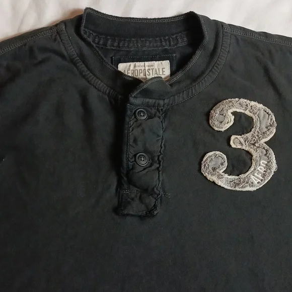 Aeropostale Faded Black Henley Long Sleeve Shirt Y2K Grunge Punk Size L - Picture 7 of 8